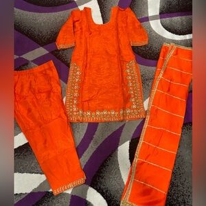 Indian Pakistani Punjabi - Vibrant Orange Embroidered Traditional Outfit